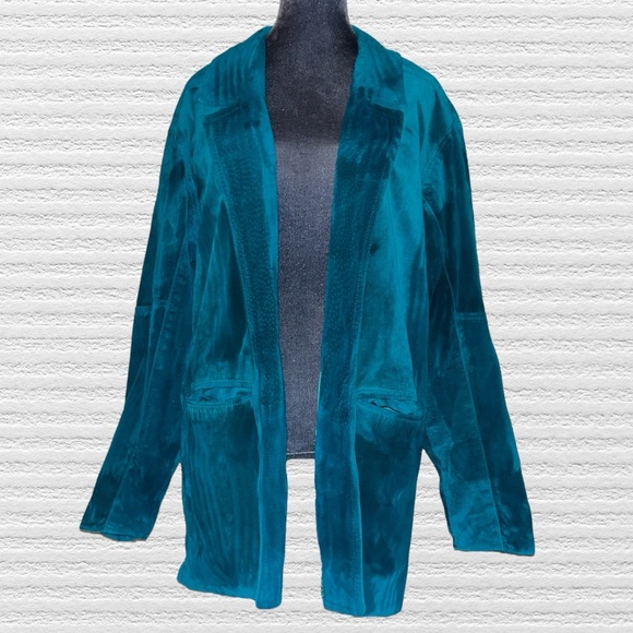 siena new york Jackets & Blazers - Siena vintage suede leather peacock teal open front jacket